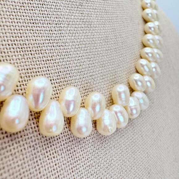 Sterling Silver 925 Alternating Freshwater Pearl Chain Necklace Size 17" Length - Picture 3 of 11